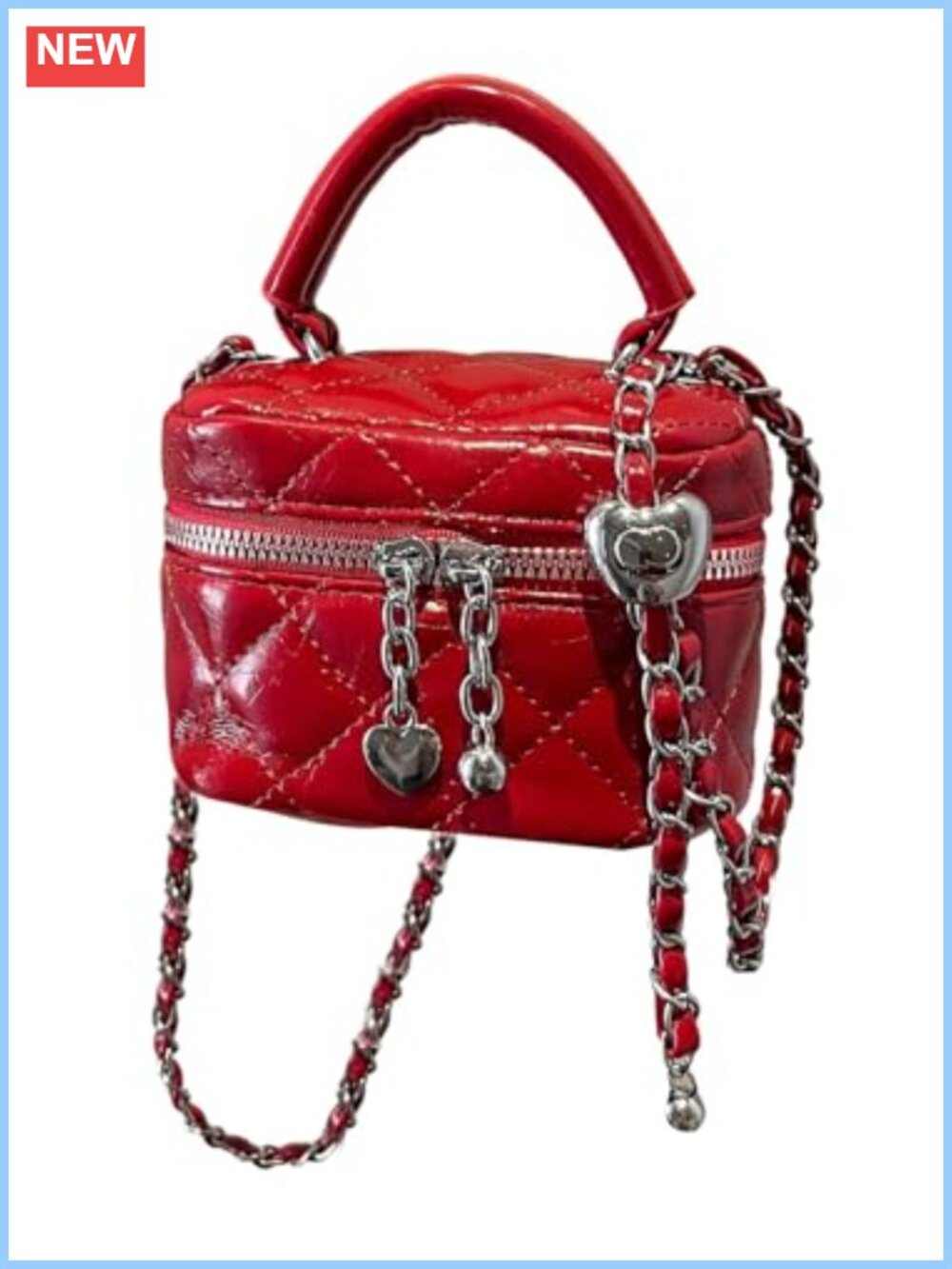 Faux Leather Quilted Crossbody Mini Bucket Bag Y2K Chain Strap